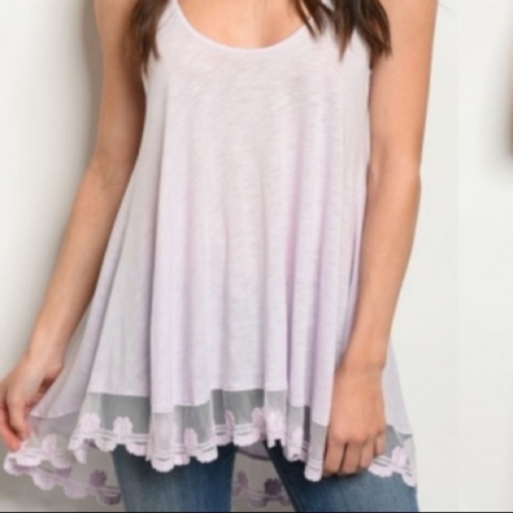 Lavender purple lace trimmed spaghetti strap hi low tank Small S Medium M